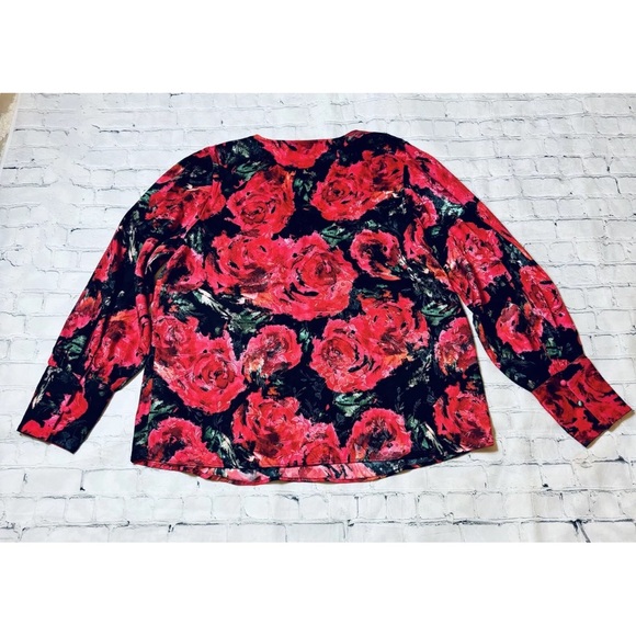 Rachel Zoe Top Womens M Dark Floral Roses Satin Tunic Whimsigoth Grunge Artsy - Picture 11 of 11